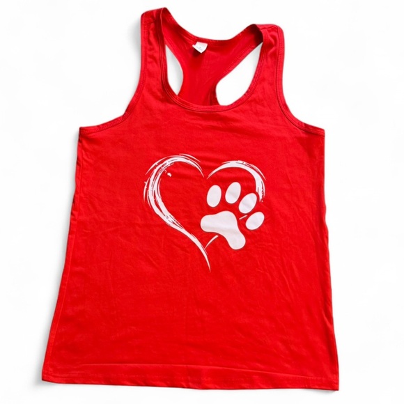 Red Tank Top with Heart and Paw Print. Small NWOT - Picture 1 of 4